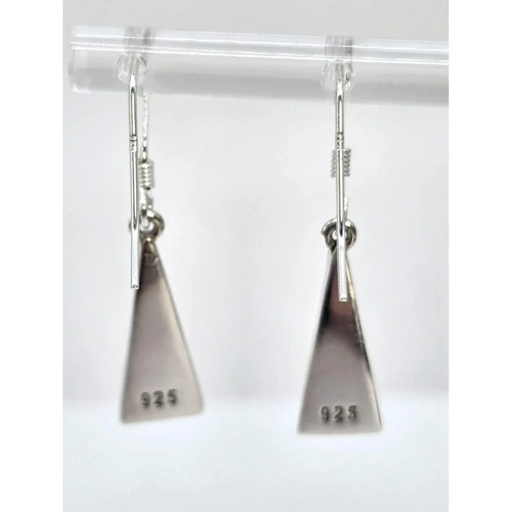Fire Opal Dangle Earrings Sterling Silver Inlays Triangles Handmade 18.7mm NEW